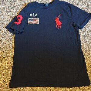 Polo Ralph Lauren Navy Big Polo player t-shirt Flag USA 3 Medium 10-12